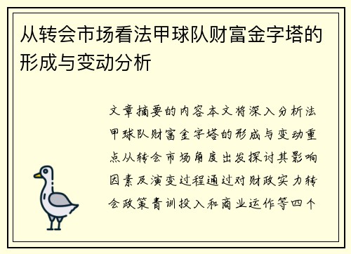 从转会市场看法甲球队财富金字塔的形成与变动分析